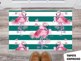 Tapete Capacho Personalizado Flamingos com Fundo Listrado