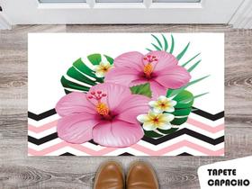 Tapete Capacho Personalizado Floral Rosa com Fundo Listrado