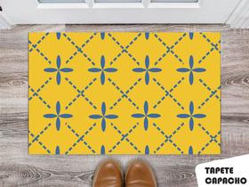 Tapete Capacho Personalizado Fundo Amarelo com Detalhes Azul