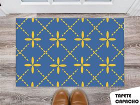 Tapete Capacho Personalizado Fundo Azul com Detalhes Amarelos