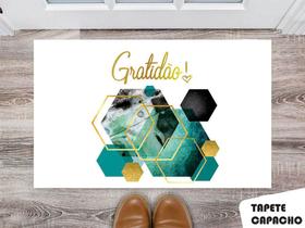 Tapete Capacho Personalizado Gratidão Hexágonos Verdes Tapete Capacho Personalizado Gratidão Hexágonos Verdes