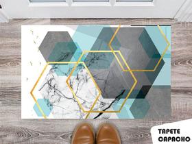 Tapete Capacho Personalizado Hexágonos com Detalhes Dourados e Verde Agua Tapete Capacho Personalizado Hexágonos com Detalhes Dourados e Verde Agua