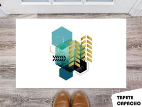 Tapete Capacho Personalizado Hexagonos com Setas Tons em Verde Agua Tapete Capacho Personalizado Hexagonos com Setas Tons em Verde Agua