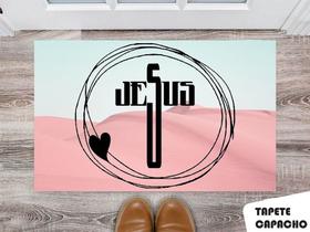 Tapete Capacho Personalizado Jesus Rosa e Azul