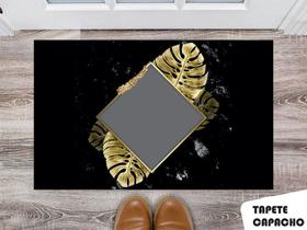 Tapete Capacho Personalizado Losango Fundo Escuro Detalhes de Folha Dourada Tapete Capacho Personalizado Losango Fundo Escuro Detalhes de Folha Dourada