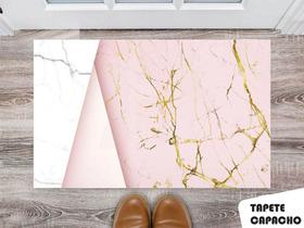 Tapete Capacho Personalizado Marmorizado Branco e Rosa Detalhes em Dourado Tapete Capacho Personalizado Marmorizado Branco e Rosa Detalhes em Dourado
