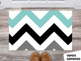 Tapete Capacho Personalizado Zig Zag Azul Branco e Preto