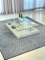 Tapete Carpete 200x250cm Com Pelagem Curta Base Antiderrapante Design Cinza Quadrado Tijolihos 2x2,5m