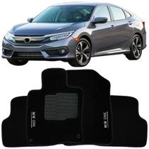 Tapete Carpete Civic 2017 à 2021 Preto Logo Bordado Jogo 3 Peças Personalizado Automotivo