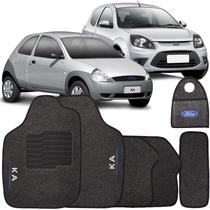 Tapete Carpete + Lixeira Ford Ka 1996 à 2013 Grafite Logo Bordado Jogo 6 Peças Personalizado