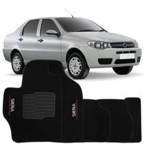 Tapete Carpete Siena 2001 à 2012 Preto Logo Bordado Jogo 5 Peças Personalizado Automotivo