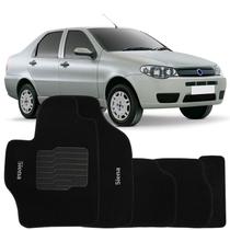 Tapete Carpete Siena 2001 à 2012 Preto Logo Bordado Jogo 5 Peças Personalizado Automotivo