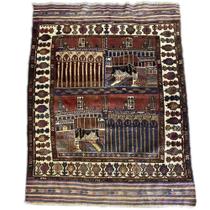 Tapete Clássico Meca Feito à Mão Marrom e Bege 1,35 x 1,88m