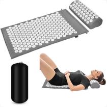 Tapete colchonete acupressão travesseiro acupuntura yoga massageador zen pillow alivio dores relaxamento cinza
