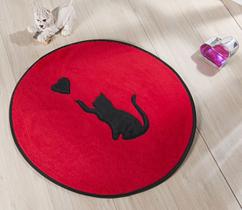 Tapete com Antiderrapante Formato Gato Love - 65cm - Vermelho