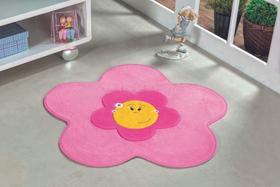 Tapete com Antiderrapante Menina Flor - 70cm x 70cm - Rosa