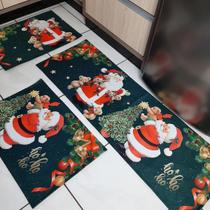 Tapete Cozinha 3 Pçs Antiderrapante Natal Papai Noel e Ursos