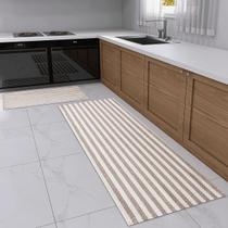 Tapete Cozinha Kit 2 Peças Antiderrapante de Algodão Jogo Passadeira 1,30m x 45cm e Capacho 65cm x 45cm Artesanal Bege