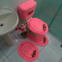 Tapete Crochê Colorido Banheiro Jogo 4 Peças Caixa