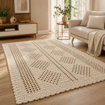 Tapete Crochê Sala Quarto Algodão Fio 8 Artesanal 1,60x1,00m Grande Retangular Luxo Tapete Crochê Sala Quarto Algodão Fio 8 Artesanal 1,60x1,00m Grande Retangular Luxo