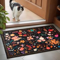 Tapete CRYPTOLITE Boho Floral 60x90cm lavável para banheiro preto