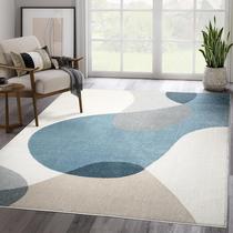 Tapete de Área Abani Deco 122x183cm Creme Azul Estilo Meados do Século