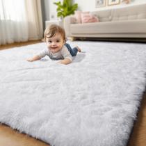 Tapete de área Andrebio White Shag Fluffy para quarto 120x180cm