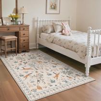 Tapete de Área BESBLEE 91x152 cm Bege com Estampa Animal e Floral Lavável