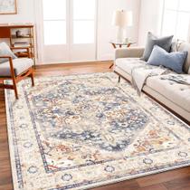 Tapete de área CHAMPLANT azul cáqui vintage tradicional 160x230cm
