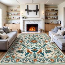 Tapete de Área Floral Morebes para Sala - 200x250cm Bege/Multi