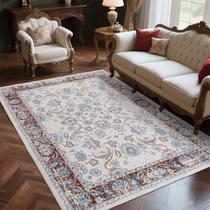 Tapete de área lavável antiderrapante vintage Zentavio 5x7 azul vermelho