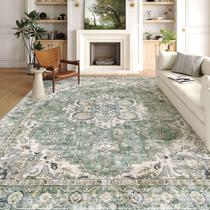 Tapete de área LUXRUG para sala de estar lavável verde sálvia 9 x 12 pés