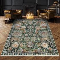 Tapete de área RUGSURE lavável vintage verde tribal 160 cm x 200 cm Tapete de área RUGSURE lavável vintage verde tribal 160 cm x 200 cm