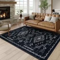 Tapete de área STARUIA 5x7 preto estilo azteca tribal antiderrapante Tapete de área STARUIA 5x7 preto estilo azteca tribal antiderrapante