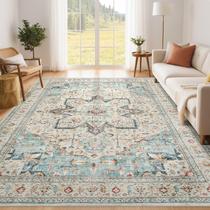 Tapete de Área Tortania para Sala de Estar - Tapete Boho Lavável 1,8x2,7m Vintage Oriental Desgastado Fino Grande para Sala, Quarto, Sob Mesa de Jantar e Escritório - Aqua Multicolorido Tapete de Área Tortania para Sala de Estar - Tapete Boho Lavável 1,8x2,7m Vintage Oriental Desgastado Fino Grande para Sala, Quarto, Sob Mesa de Jantar e Escritório - Aqua Multicolorido
