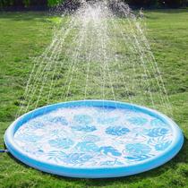 Tapete de aspersão Splash Pad Sloosh de 6 pés com folhas tropicais azuis Tapete de aspersão Splash Pad Sloosh de 6 pés com folhas tropicais azuis