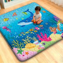 Tapete de Atividades para Bebê RONGFA, 127 cm x 127 cm, Espuma Acolchoada Grossa, Macio, Lavável na Máquina, Base Antiderrapante, Seguro para Engatinhar (Mar)