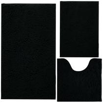 Tapete de banheiro BOANKODU Chenille de 3 peças extra macio preto Tapete de banheiro BOANKODU Chenille de 3 peças extra macio preto