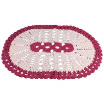 Tapete De Banheiro Crochê Oval Branco Com Rosa Pink 57Cm Ótima Qualidade Feito Manualmente Não Desfia Ao Lavar
