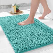 Tapete de banheiro Yimobra antiderrapante lavável 60x43cm Chenille Lake Blue Tapete de banheiro Yimobra antiderrapante lavável 60x43cm Chenille Lake Blue