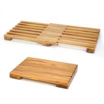 Tapete de banho de teca Anyprime ajustável 65x30 cm antiderrapante