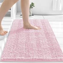 Tapete de banho Grandaily Chenille listrado 76x51cm rosa extra grosso