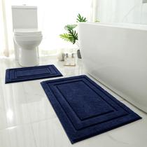 Tapete de banho HOMEIDEAS, 2 peças, supermacio, absorvente, antiderrapante, azul marinho