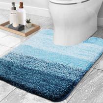 Tapete de banho OLANLY Luxury em forma de U 60x50cm de microfibra azul pavão Tapete de banho OLANLY Luxury em forma de U 60x50cm de microfibra azul pavão