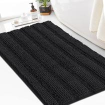 Tapete de banho turquesa Chenille Shaggy antiderrapante 60x90cm preto