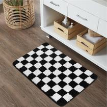 Tapete de banho Uhome preto e branco xadrez 45x65cm de microfibra Tapete de banho Uhome preto e branco xadrez 45x65cm de microfibra