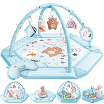 Tapete de brincar Baby Gym Jyusmile 8 em 1 Tummy Time com 6 brinquedos azuis