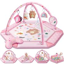 Tapete de brincar Baby Gym Jyusmile 8 em 1 Tummy Time com 6 brinquedos rosa