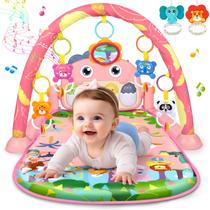 Tapete de Brincar Infantil UMIKU Dinossauro Rosa com Piano e Brinquedos Suspensos