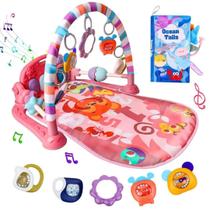 Tapete de Brincar Infantil VZO Dinossauro - Com Chocalhos e Piano Musical Rosa